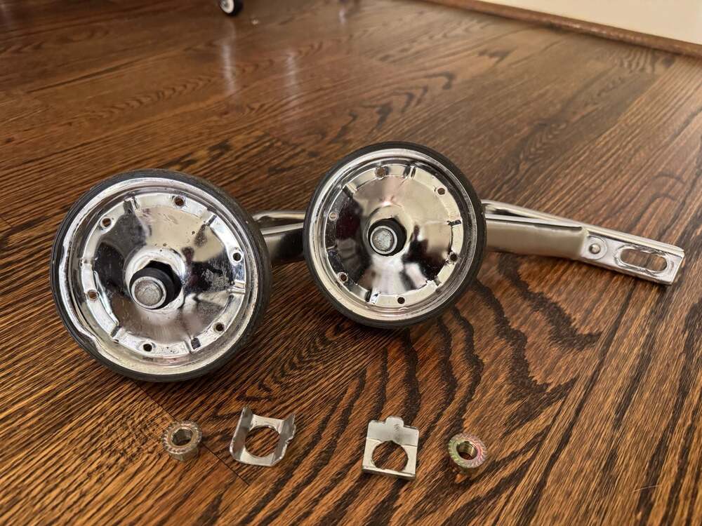 Universal Bicycle Training Wheels Chrome Steel with Mounting Brackets and Hardwa